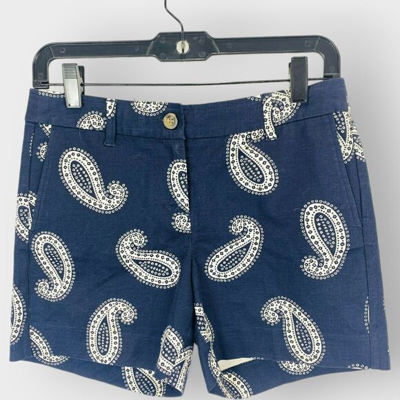 Boden Printed Bistro Shorts Paisley Blue High Waist Cotton Chino Casual Size 2 - Picture 1 of 6